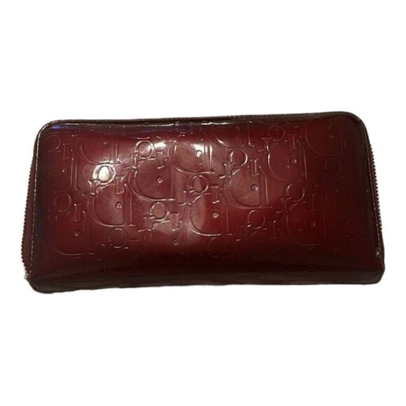 Dior Vintage Bordeaux Trotter Patent Long Zip Wallet Zippy GUC - Picture 1 of 5